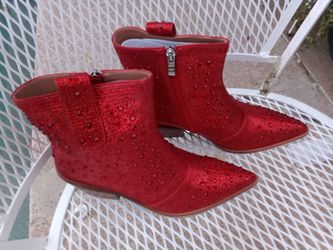 Red Leather Bling Bling Ruby Studded Ankle Boots ED011-4-37 Size 7
