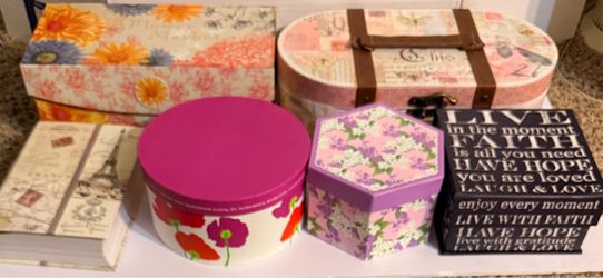 Boxes, Decorative boxes, cardboard boxes, gift boxes, keepsake boxes, Lot of 6 boxes