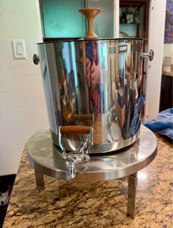VTG MCM 4 Pc Danish Teak & Stainless Steel Beverage Urn Dispenser Marked Denmark