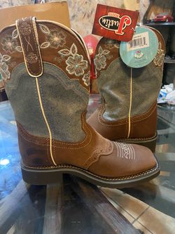 Justin Womens Cowboy Boots Gypsy Brown Blue Floral,Size 8 B New
