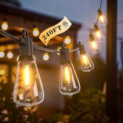 240FT String Lights for Outdoor Patio Waterproof LED Outside Lighting Grade 120+4 Bulbs Shatterproof