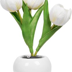 COMBAYORKI - Small Tulip Desk Lamp With Vase - USB Rechargeable Flower Nightstand Ambience For Bedroom And Living Room Decor - Cute Bedside Table Ligh