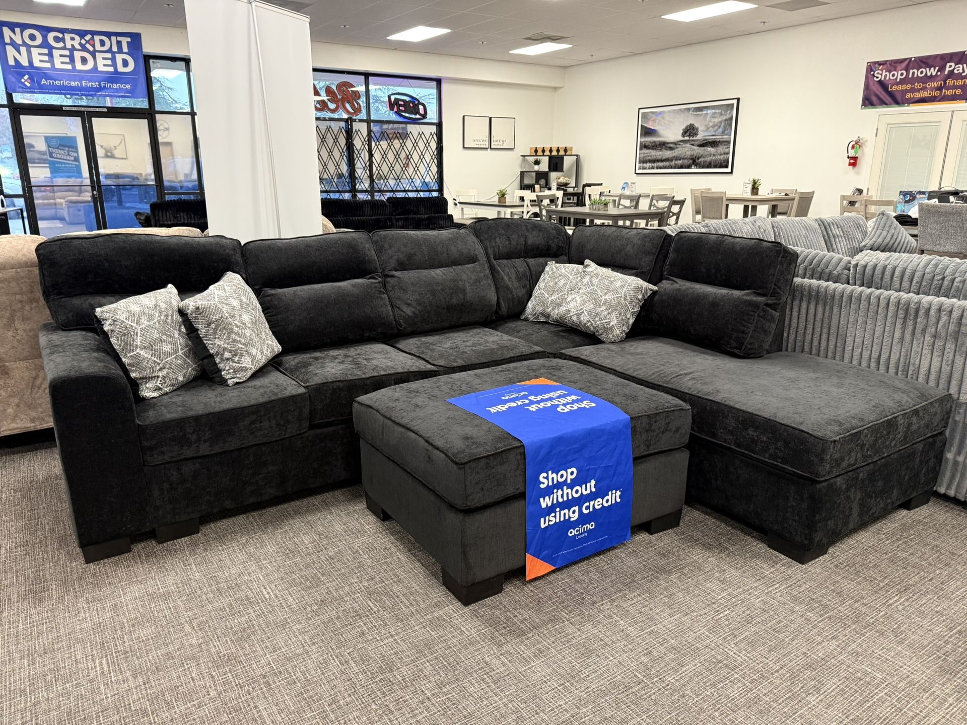 Black Sofa Sectional + Ottoman Set - Free Delivery Promo 