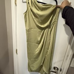 Sage Green One Shoulder Midi Dress