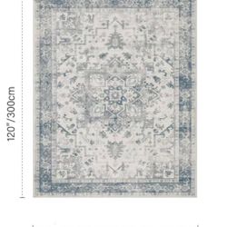 New-Rugxara 8’ x 10’ Neutral Vintage Low Pile Non Slip Area Rug, Light Blue/Grey