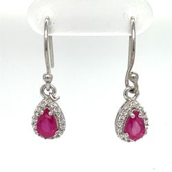 925 Silver CZ Rubies Hangin Earrings 1.90g 183666/7