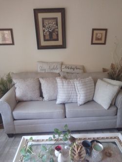 Living room furniture set with rocking chair and sofa and pillows