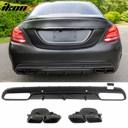 Fits 2015-2021 Benz C-Class C300 C400 C63 Style Gloss Black Rear Diffuser Exhaust Tip