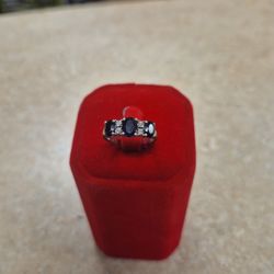 10k White Gold Blue Sapphire Diamond Ring