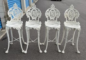 Set of 4 Vintage Cast Aluminum Victorian Garden Patio Chairs White Ornate Outdoor Furniture