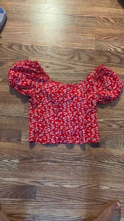 Red and white floral shirt