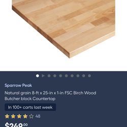 Natural grain 8-ft x 25-in x 1-in FSC Birch Wood Butcher block Countertop
