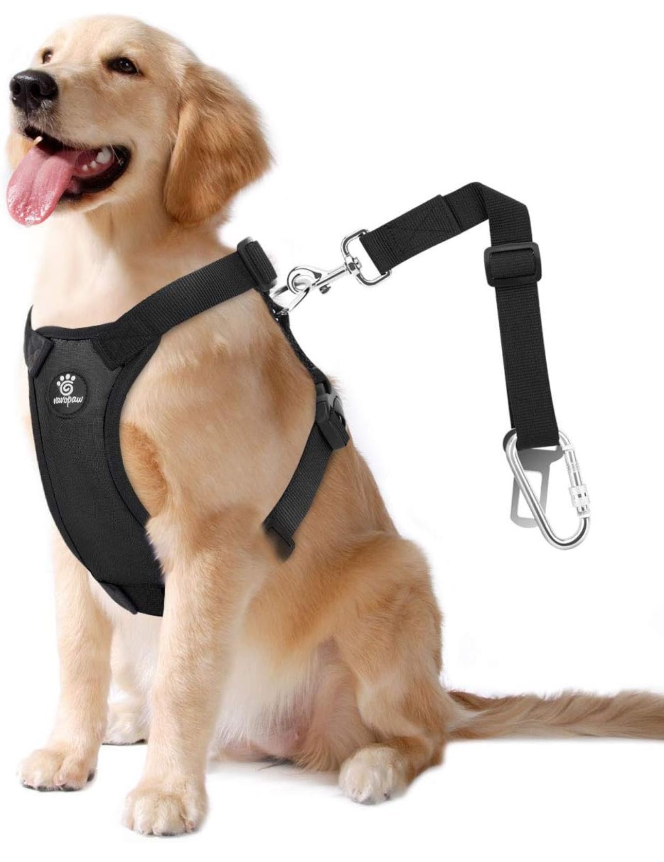 Dog Vehicle Safety Vest Harness, Adjustable Soft Padded Mesh Car Seat Belt Leash Harness with Travel Strap and Carabiner for Most Cars, Size Large, Bl