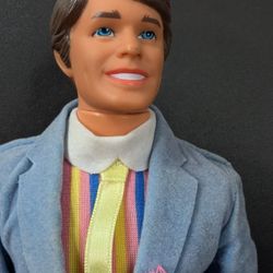 Vintage Ken Doll Blue Velvet Suit Painted On Wedding Ring