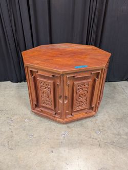 Carved Octagonal End Table in Dark Wood