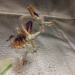 Hand Blown Glass Dragon.  Gold And Purple