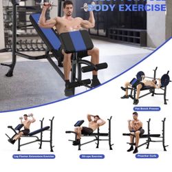 Olympic Weight Bench with Rack , Bench Press Rack with Leg Extension, Preacher Curl, and Weight Storage for Home Gym Weight Lifting and Strength Train