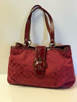 Coach Soho Red/Burgundy Patent Leather Shoulder Tote Bag with Center Buckle