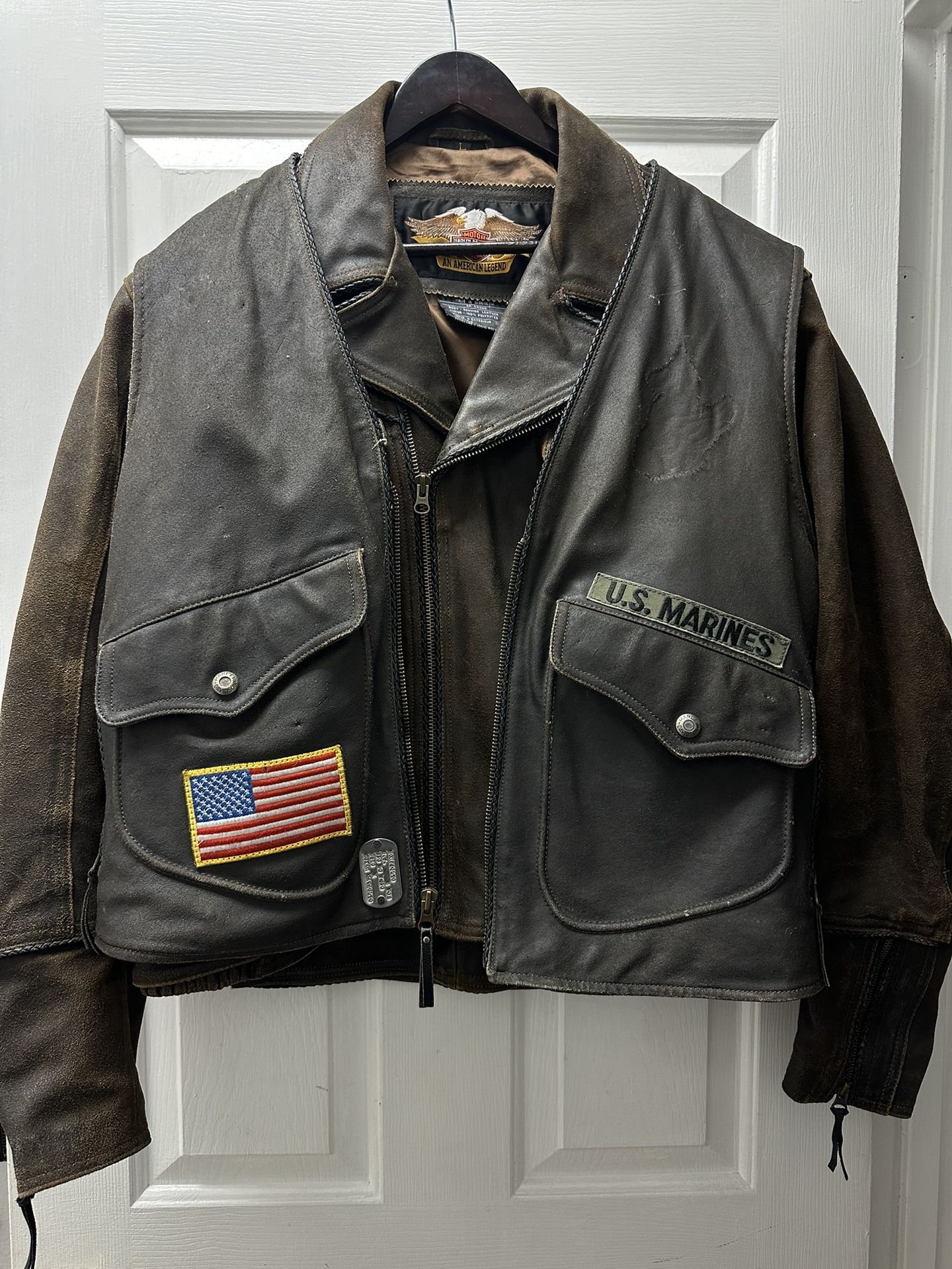 Rare Vintage Harley Davidson, Brown Leather Vest With Jacket