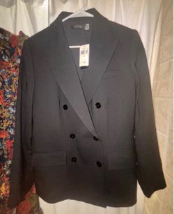NWT** RALPH LAUREN Double Breasted Wool Crepe Blazer-BLACK- size: 12-