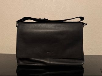 Coach Black Leather Messenger Bag Shoulder Work Bag w/ Strap