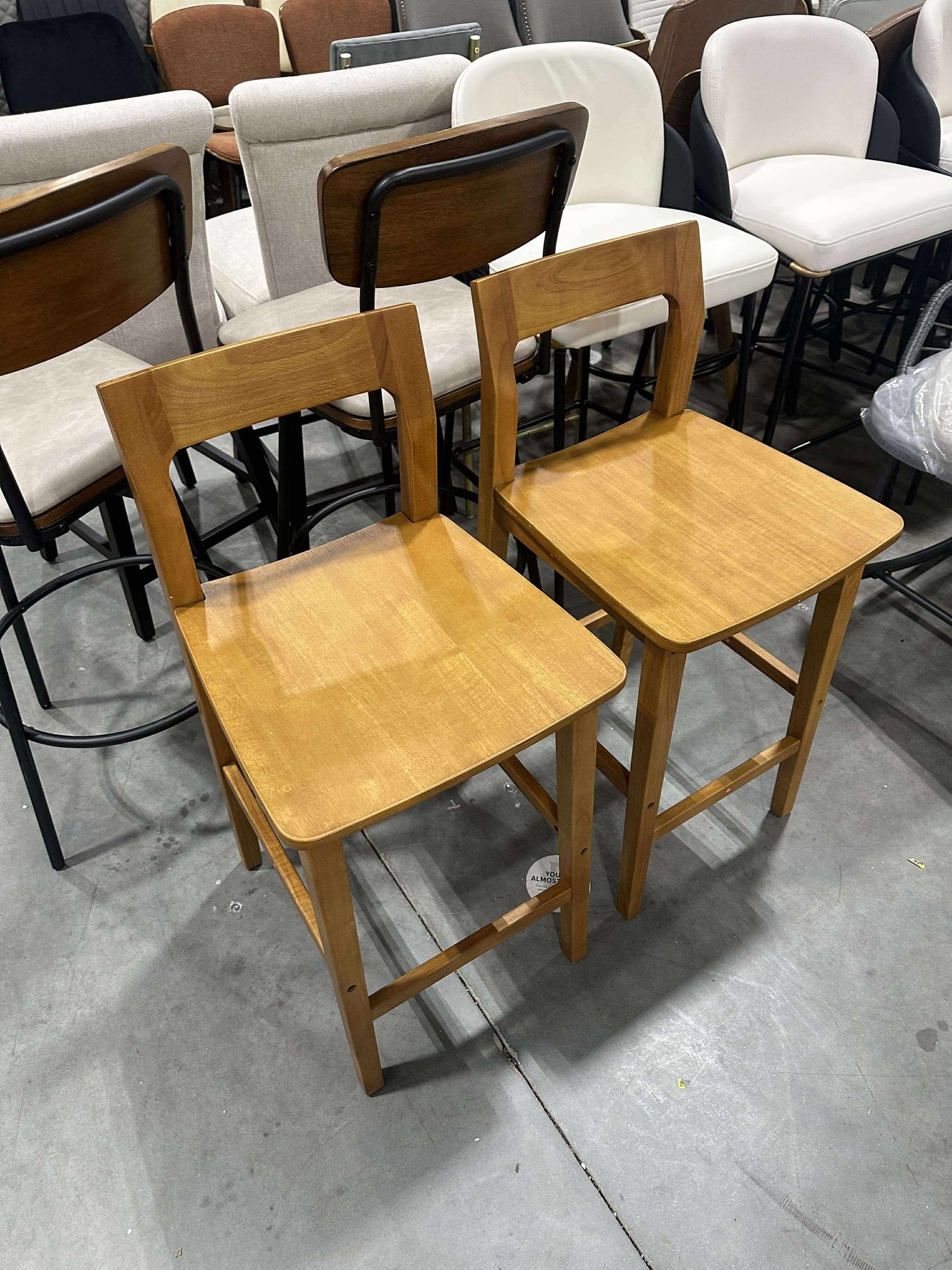 Mid-Century Wood Bar Stools Set of 2, Brown Counter Height Chairs, Dark Natural Oak