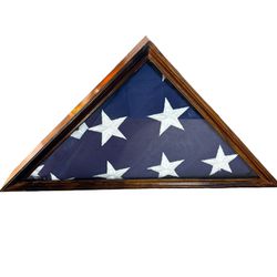 Vintage Wood Military Flag Display Case for American Veterans 