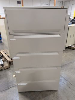 Warehouse sale Five-Drawer Metal Filing Cabinet - Neutral Gray Office Storage