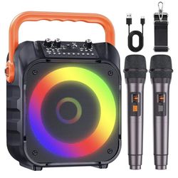 Karaoke Machine with Two Wireless Microphones, Portable Karaoke Machine for Adults & Kids, Portable