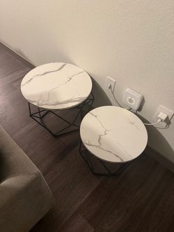 Set of 2 Modern Marble-Top Stools/Tables – $35 for Both