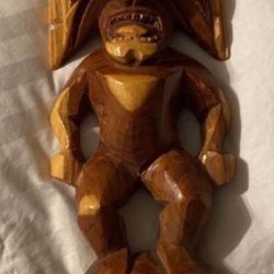 Rare Unique Hand Carved Hawaiian Artist Signed Tiki Doll Lahaina Maui 2014