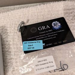 925 Moissanite Band Ring Size 6