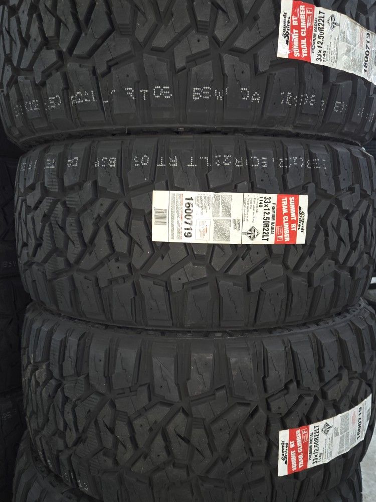 (4) 33x12.50r22 SUMMIT A/T Tires 33 12.5 22 Inch 12-ply F Rated R/T RT AT