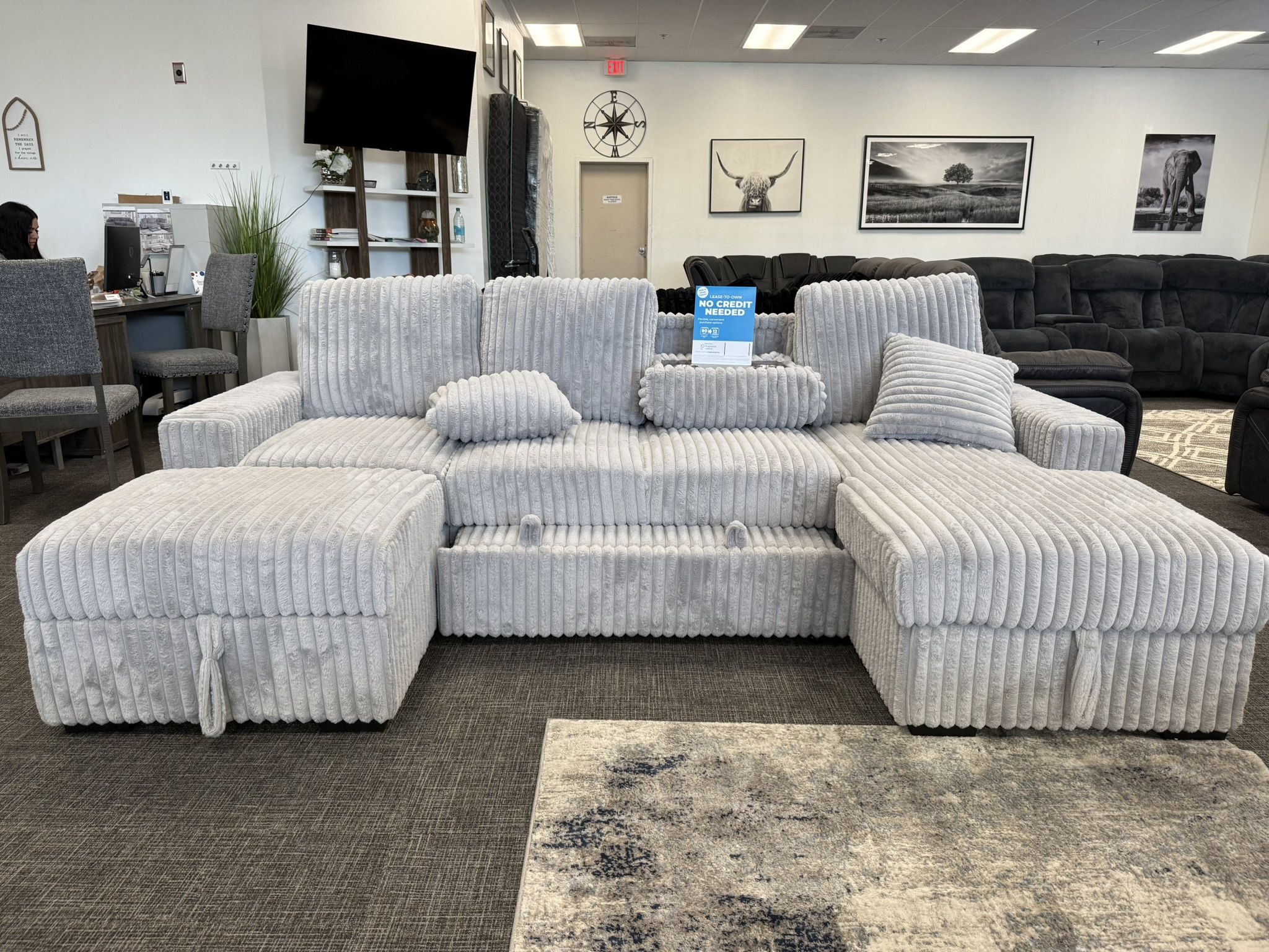 ποΈ Light Gray Corduroy Sectional w/ Sleeper + Storage β $999!