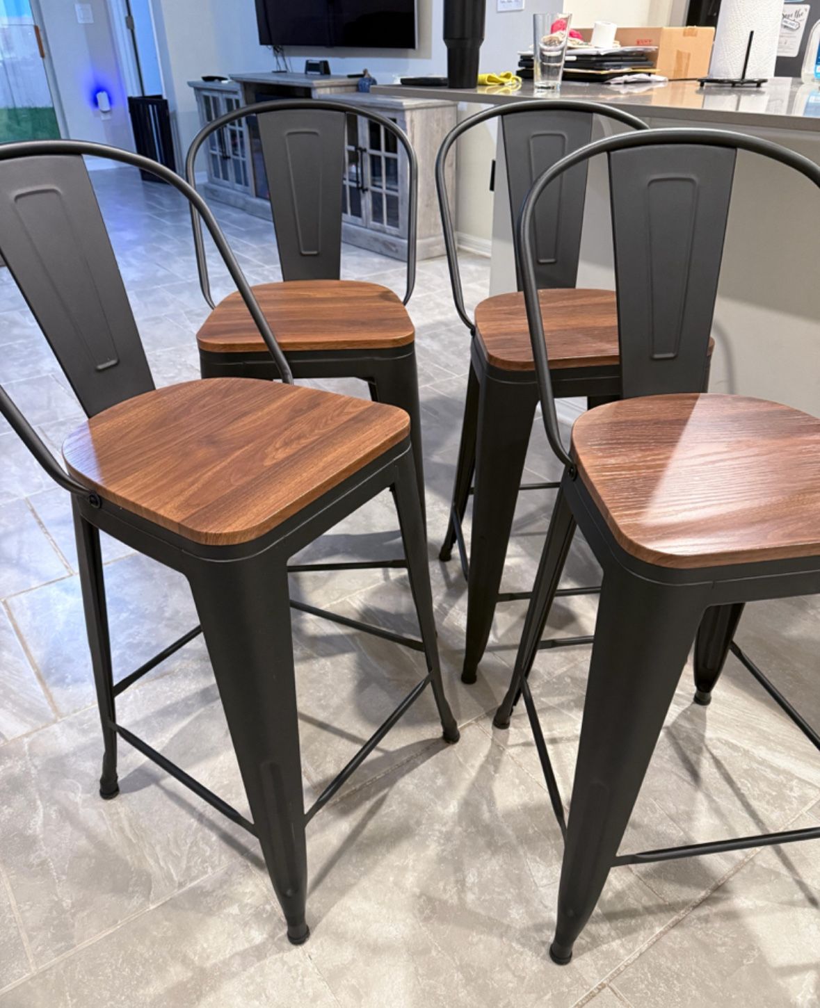 High Back Counter Height Bar Stool Dark Grey 25” tall 