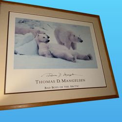 Framed wildlife print titled “Bad Boys of the Arctic” by Thomas D. Mangelsen. 