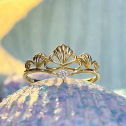 Mermaid Seashell Crown Gold Ring 