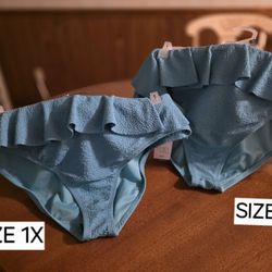 New Aqua Blue Ruffle Bikini Bottom - Size 1X, & Size 3X