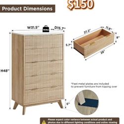 😀 5 Drawers Dresser, 48" Tall Modern Chest of Drawers, Curved Profile Design, Wood Drawer Organizer for Bedroom, Living Room, Hallway, Entryway, Natu
