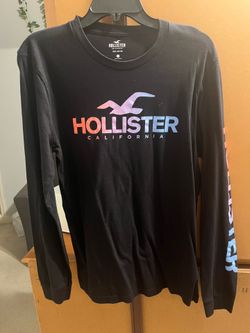 Hollister Black Long Sleeve Tee with Gradient Rainbow Logo