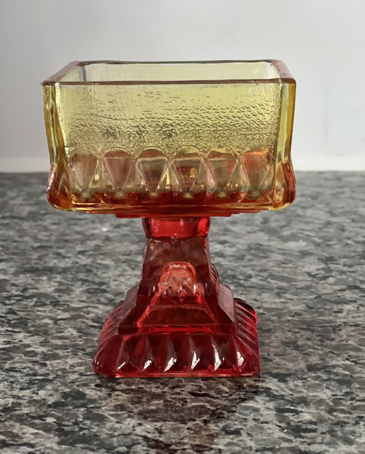 Vintage Mini Red & Yellow Depression Glass Pedestal 6” Candy Dish