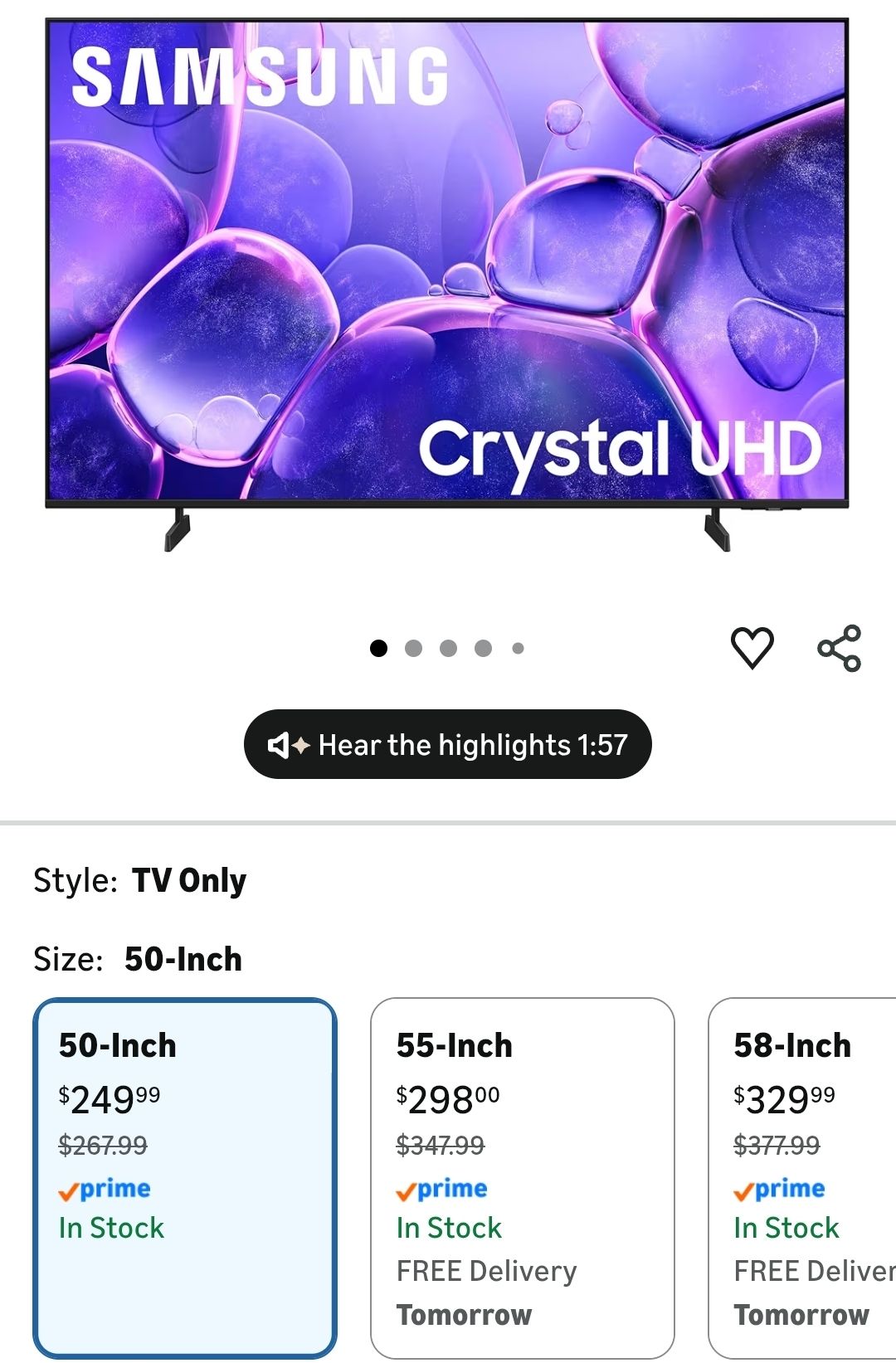 Samsung 50-Inch Class Crystal UHD U8000F 4K Smart TV (2025 Model) - Read