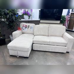 Corduroy Sectional Sofa With Storage Chaise And Pull Out  Sofa Bed  // LIMITED TIME OFFER 