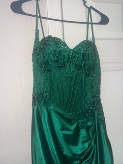 Emerald Green Beaded Corset Formal Gown