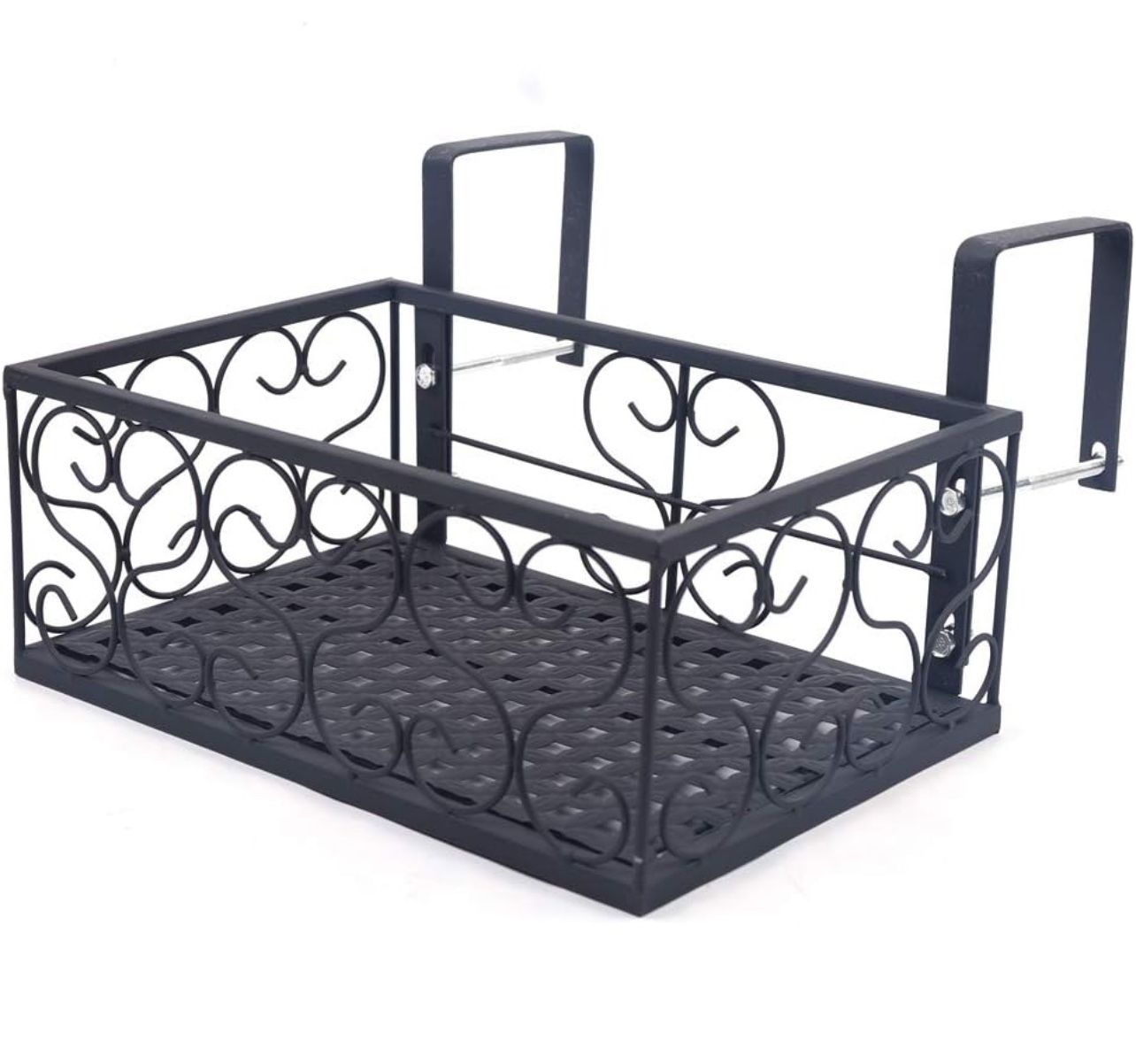 Balcony Railing Shelf Flower Pot Stand Rack, Metal Hanging Planter for Balcony, Window Box Railing Planter Holder with Hooks, Iron Plant Railing Shelf