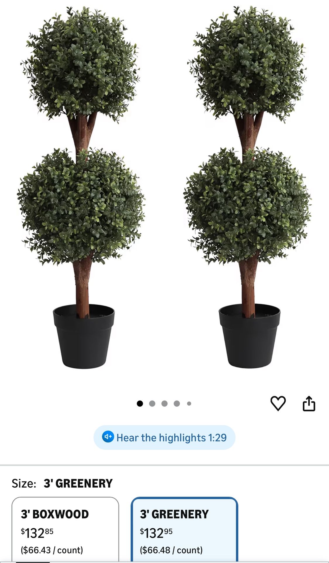 Set of 2) Lifelike 3Ft arfiticial Double Ball Topiary Trees Outdoor Faux Topiary Tree for Out Door Porch Decor