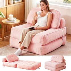 100% Brand New in box Pink 3 in 1 Convertible Sofa bed Futon Couch