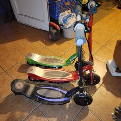 Lot of 3 Electric Razor Scooters " Missing Charger Cord.  All Power On