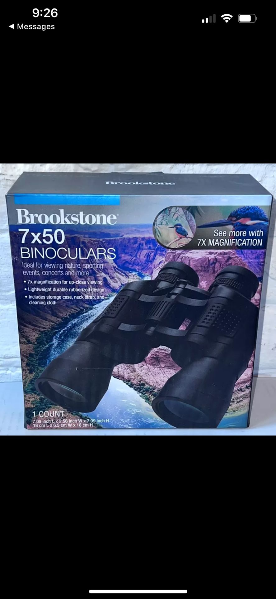 Brookstone 7x50 Binoculars with Storage Case, Neck Strap & Cleaning Cloth