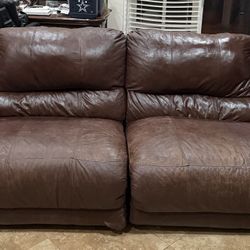 Reclinable Brown Leather Couch – 3 Pieces
